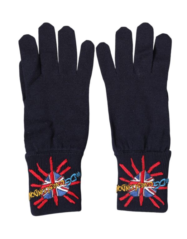 Blue Wool Knit #DGLovesLondon Embroidered Mitten Gloves