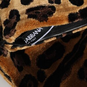 Brown Black Leopard Leather Elbow Length Mitten Gloves