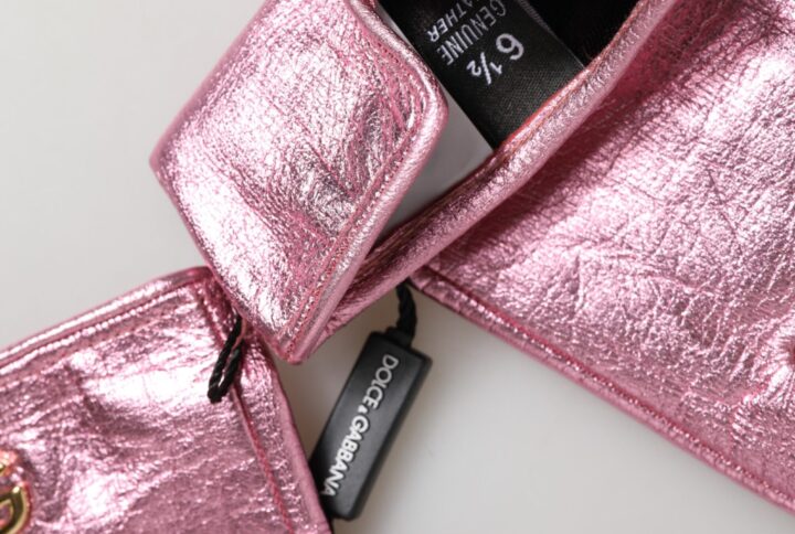 Pink Leather DG Logo Wrist Length Mitten Gloves