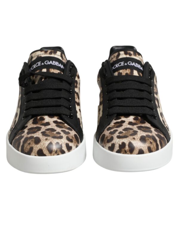 Brown Leather Leopard Low Top Sneakers Shoes