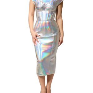 Silver Iridescent Bodycon Sheath Midi Dress