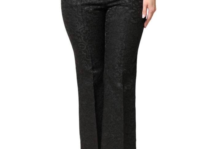 Black Floral Brocade High Waisted Trouser Pants