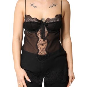 Black Silk Floral Lace Chemise Lingerie Top